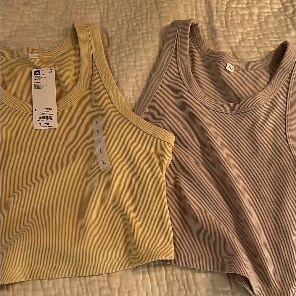 2 GU ribbed tanks- Yellow and Beige